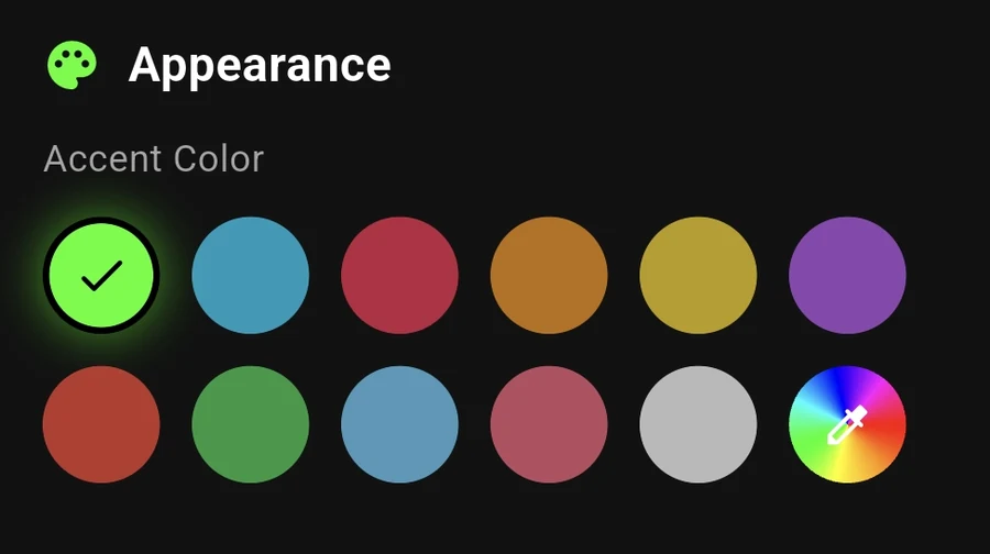 Accent color picker in Attune settings
